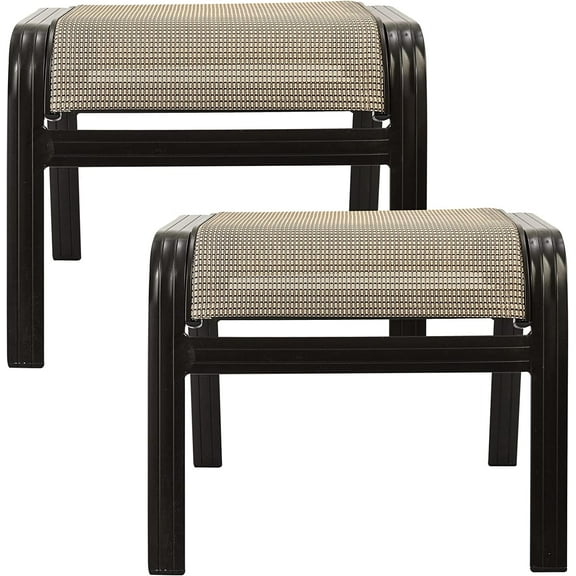 Outdoor Patio Ottoman Seat Textilene Portable Metal Footstool Portable Footrest Patio Chairs 2 Set Beige