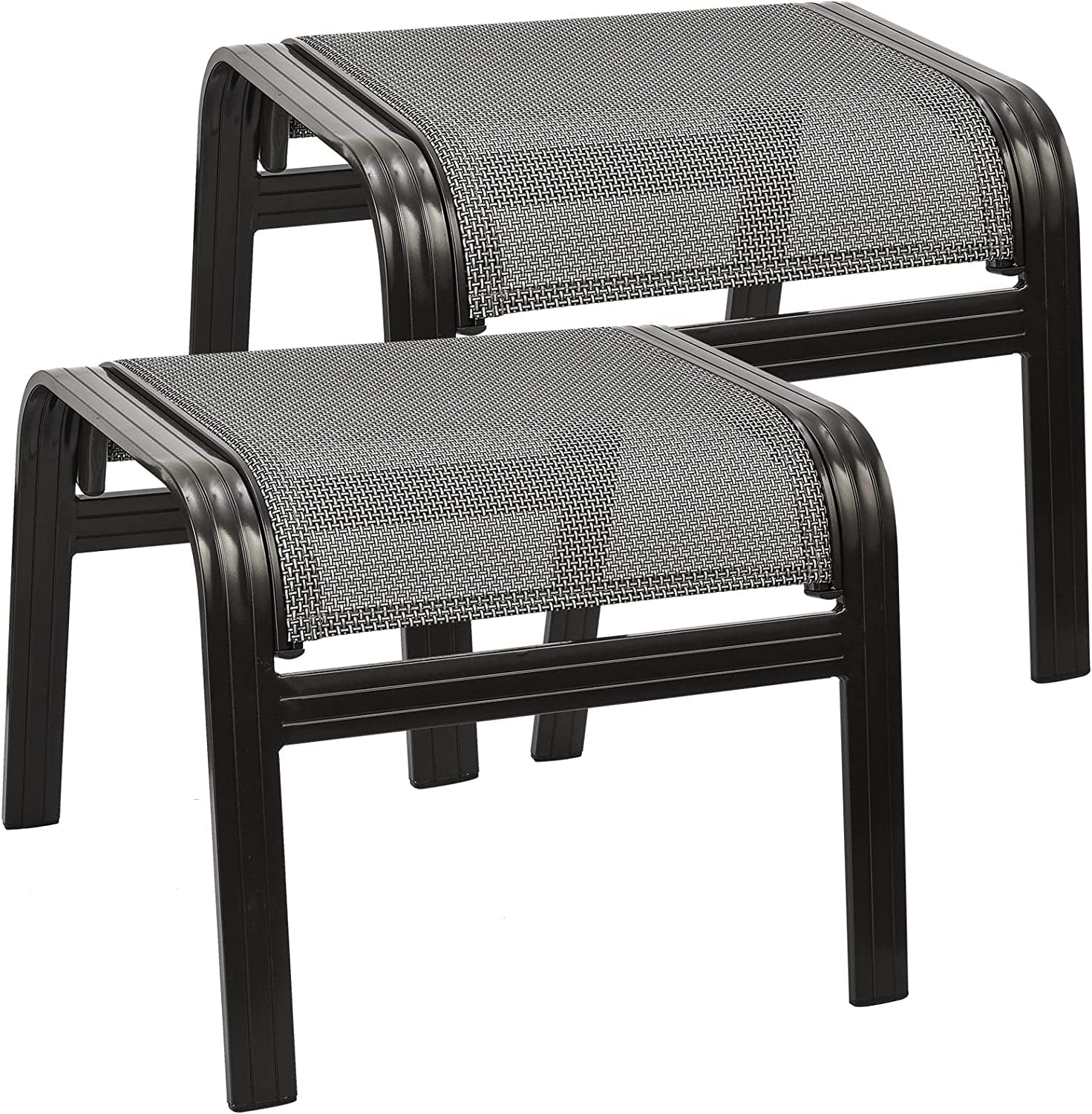 Outdoor Patio Ottoman Seat Textilene Portable Metal Footstool Portable