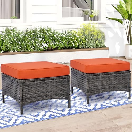 Outdoor Patio Ottomans Set of 2, Multipurpose 22" Size Luxury PE Rattan — free download