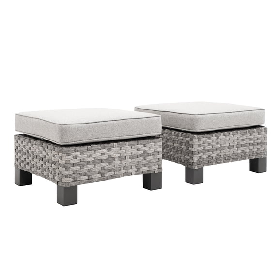 Outdoor Patio Ottomans WIcker Ottomans 2 Pieces Rattan Ottoman Square Outdoor Footstool Footrest