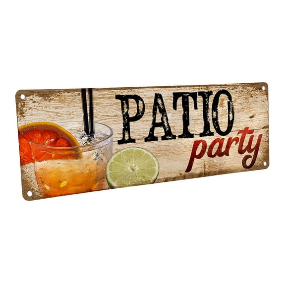 Outdoor Patio Party 4"x12" Metal Sign, Wall Décor for Porch, Patio, and Deck