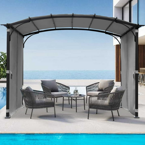Outdoor Patio Pergola, 9 x 11ft Arched Gazebo with Waterproof Sun Shade Shelter and Awning Steel Frame Grape Gazebo, Heavy-Duty Outdoor Shelter for Garden Backyard