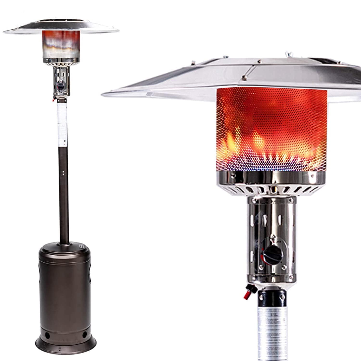 Outdoor Patio Propane Heater with Portable Wheels 47,000 BTU 88 inch  Standing Gas Outside Heater Stainless Steel Burner Commercial u0026 Residential  Hammered Black for Party Restaurant Garden Yard-Smocha - Walmart.com