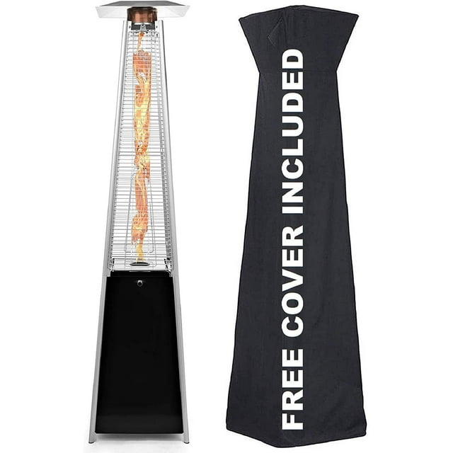 Outdoor Patio Propane Space Heater - 48,000 Btu Pyramid Propane Heater, Outdoor Heater, Portable Heater, Patio Heater Propane, W/ Wheels, Protective Cover | Avenlur (Black)