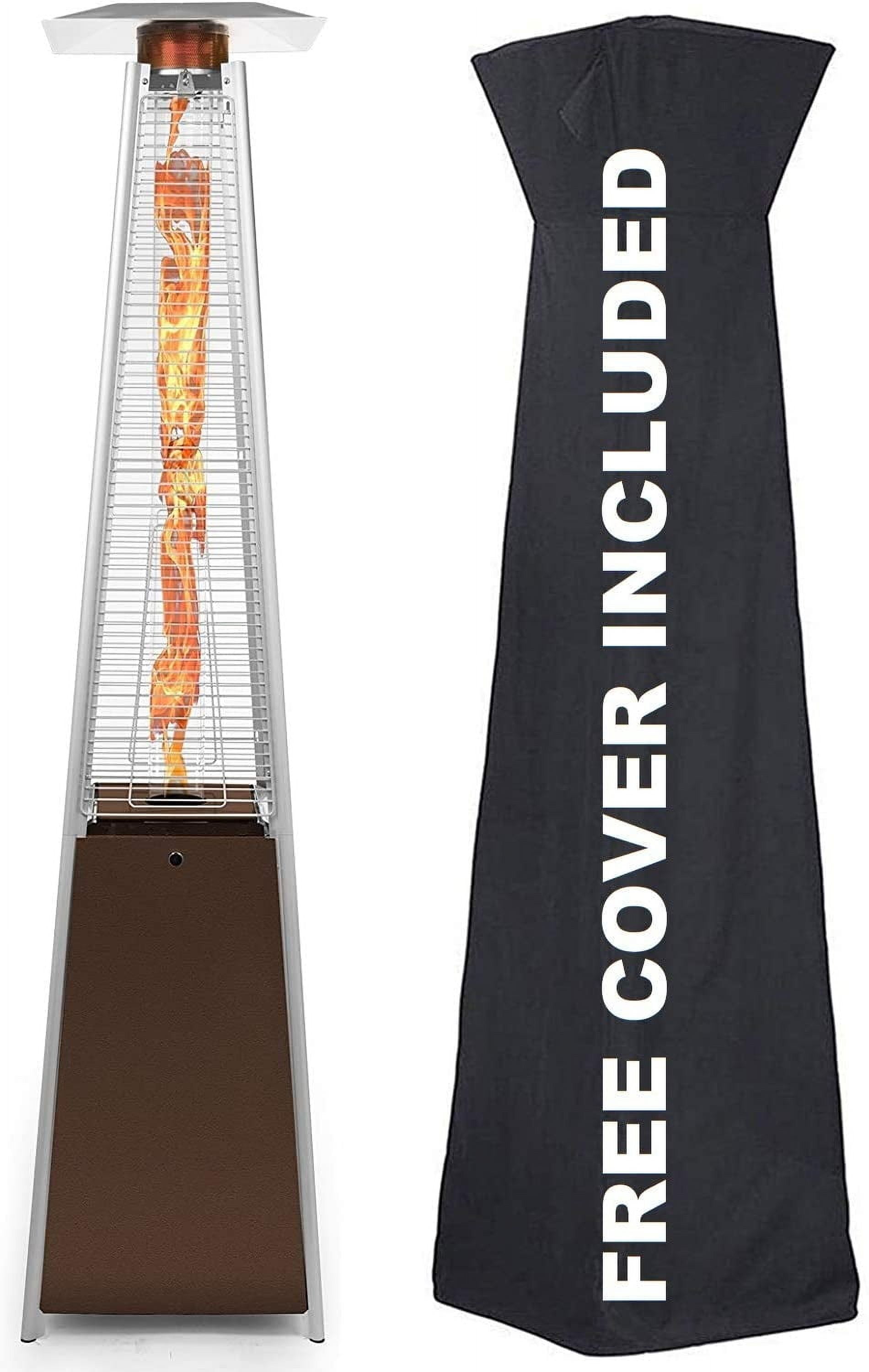 Brown Stainless Steel Propane Pyramid Patio Heater with Glass Flame Tube