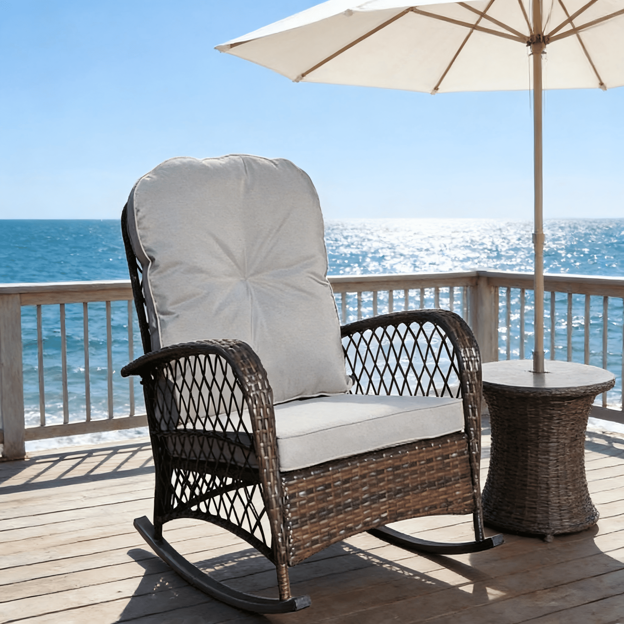 Patio Rattan Rocking Chair Outdoor Patio Rattan Rocking Chair, All-Weather Wicker Rocking Chair ...