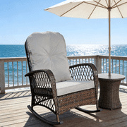 Outdoor Patio Rattan Rocking Chair, All-Weather Wicker Rocking Chair for Porch, with Thick Cushions, Wide Seat, Balcony & Backyard Patio Furniture, Gray