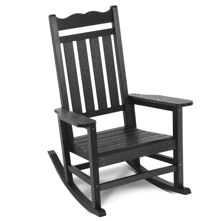 Outdoor Patio Rocking Chair, Black Garden Porch Rocker, Weather Resistant Finish