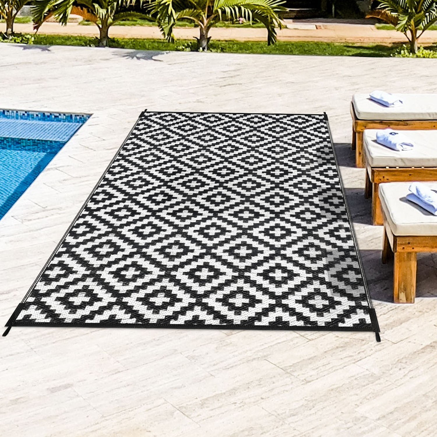 Outdoor Patio Rug, 5' x 8' Outdoor Waterproof Rugs Plastic Straw Rug