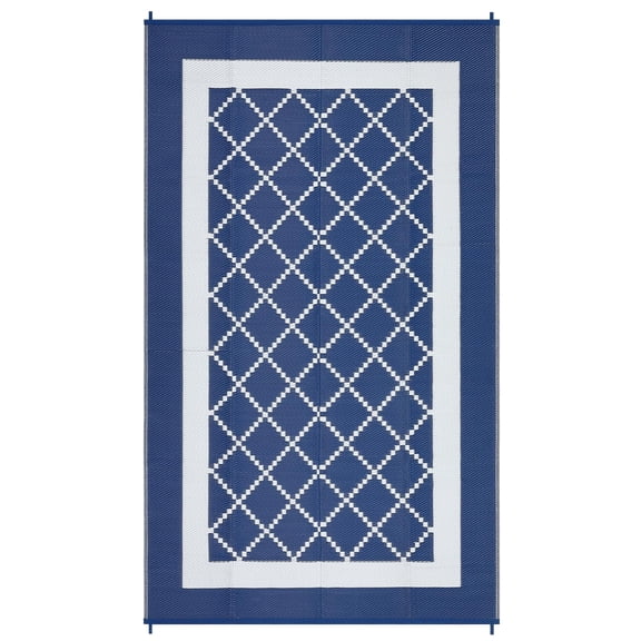 Outdoor Patio Rug 9x18 Waterproof Plastic Reversible Rug, Blue | UV Resistant, Easy Clean, Includes 4 Stakes & Storage Bag, Ideal for Porch, Deck, RV, Balcony, Backyard, Camping, Picnic