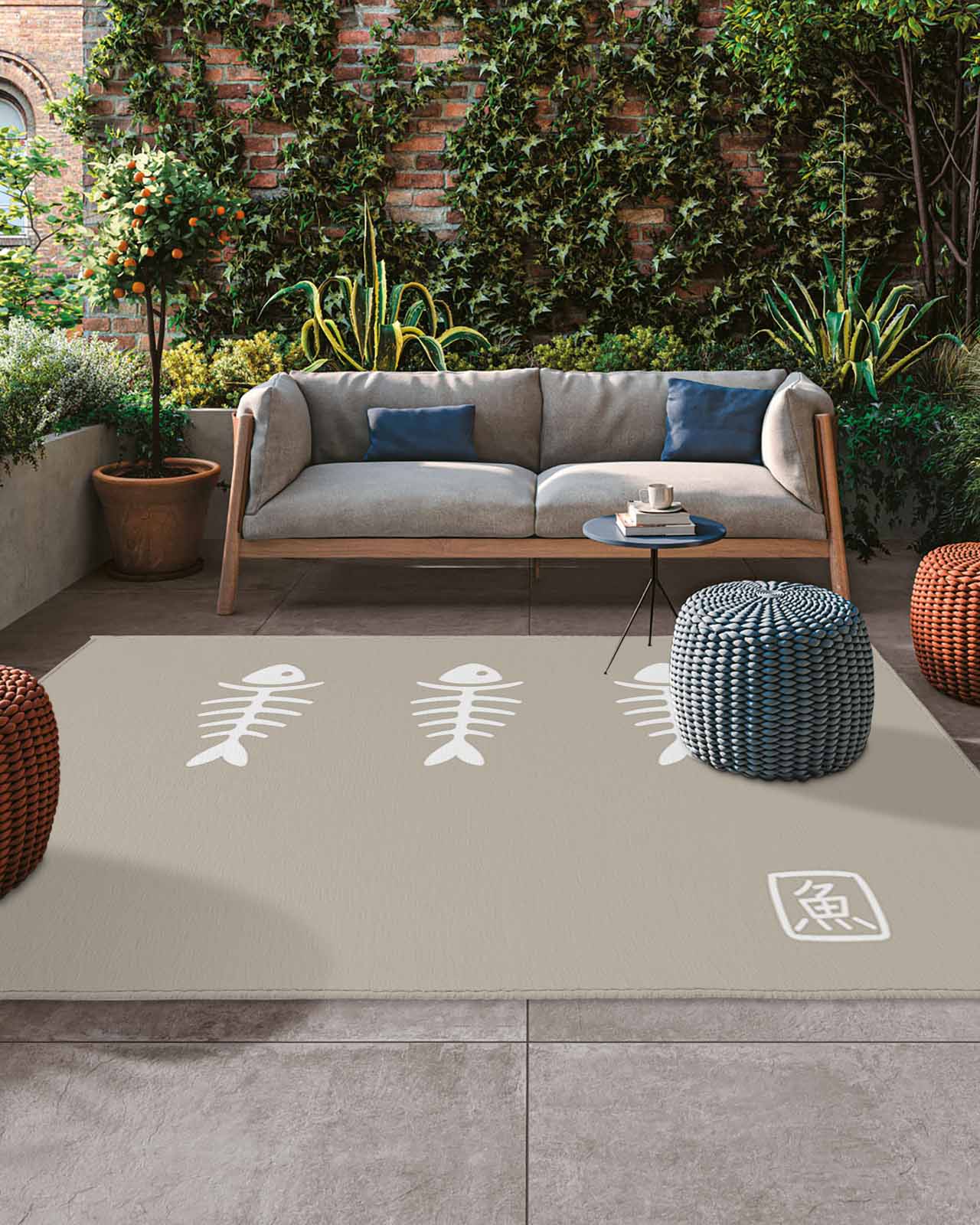 Outdoor Patio Rugs Fish Outdoor Area Rug Harmony Japanese Style Beige ...