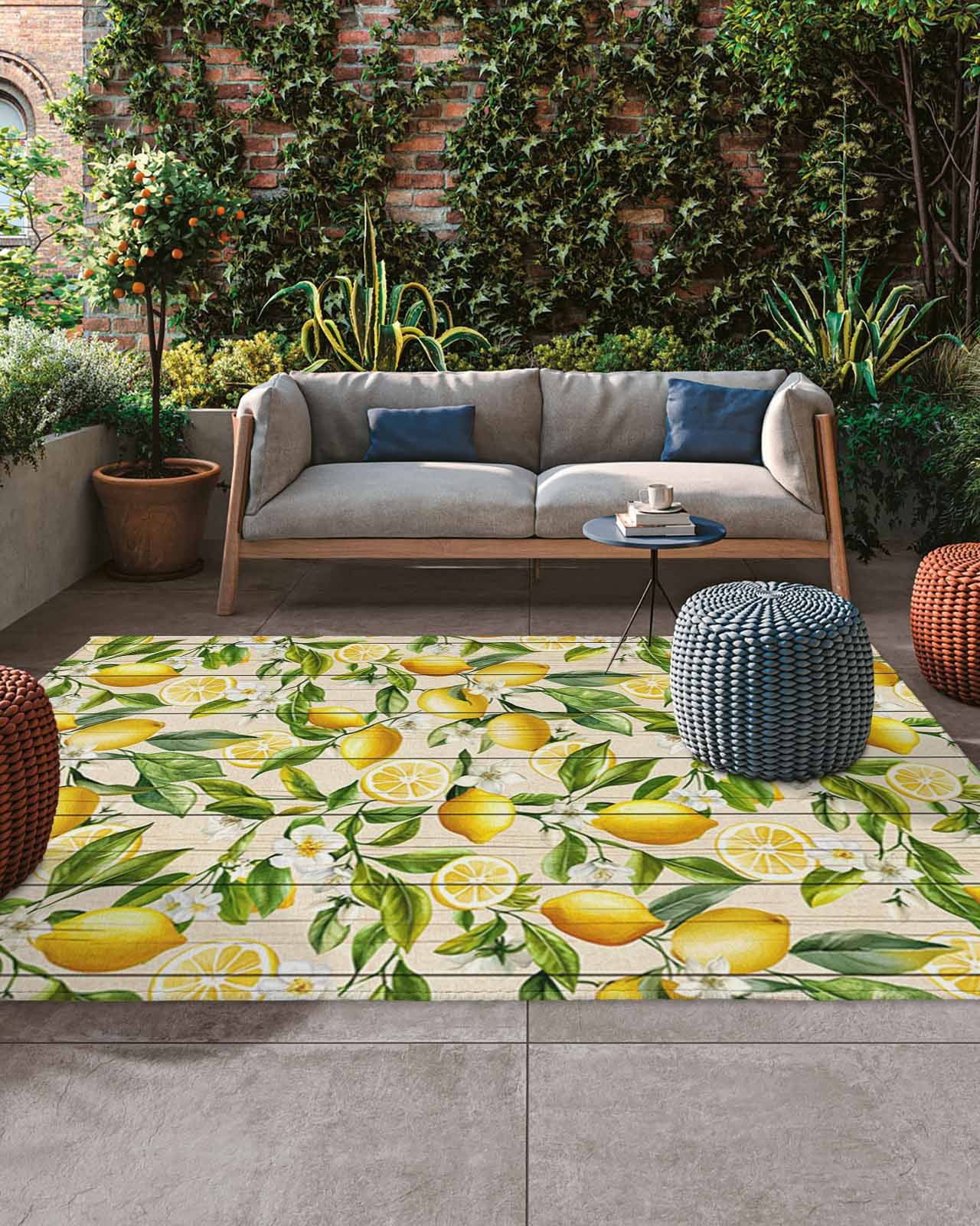 Outdoor Patio Rugs Floral Lemon Outdoor Area Rug Summer Fruit Green ...