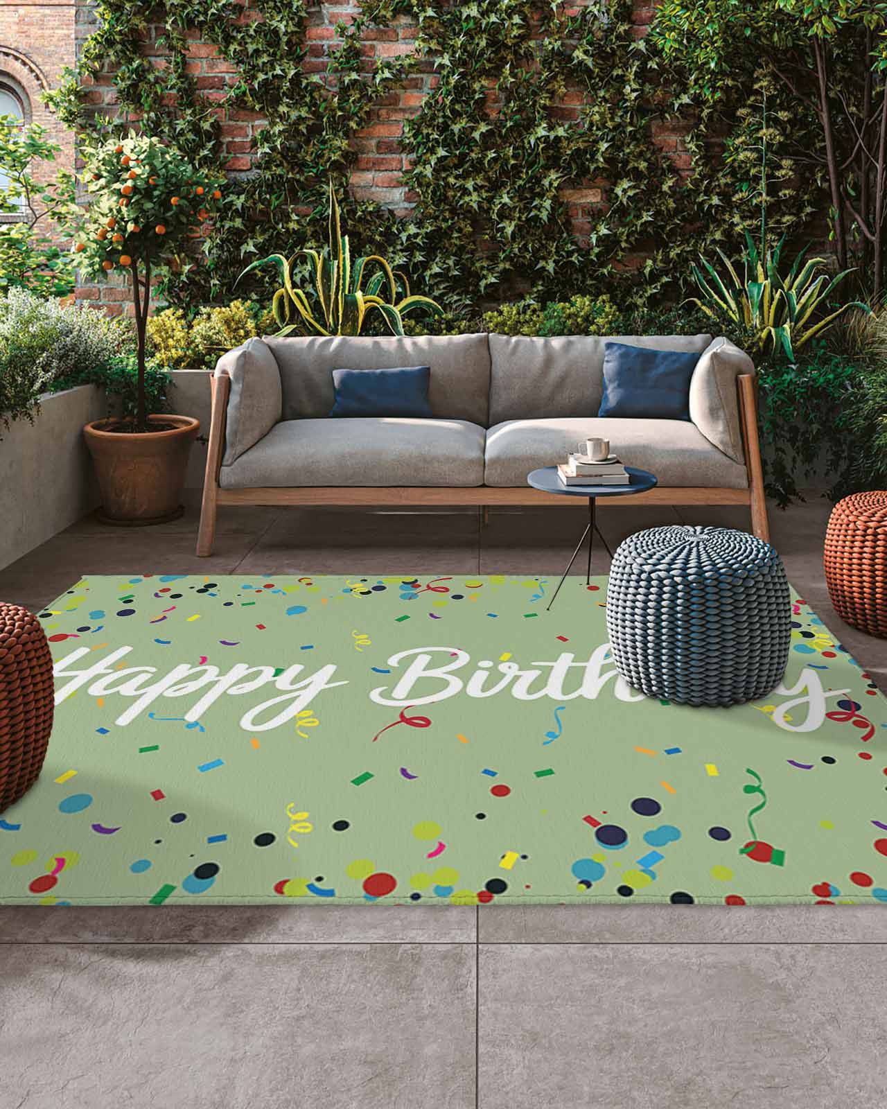 Celebration Rug Outdoor Patio Rugs Happy Birthday Outdoor Area Rug Polka Dot Ribbon ...