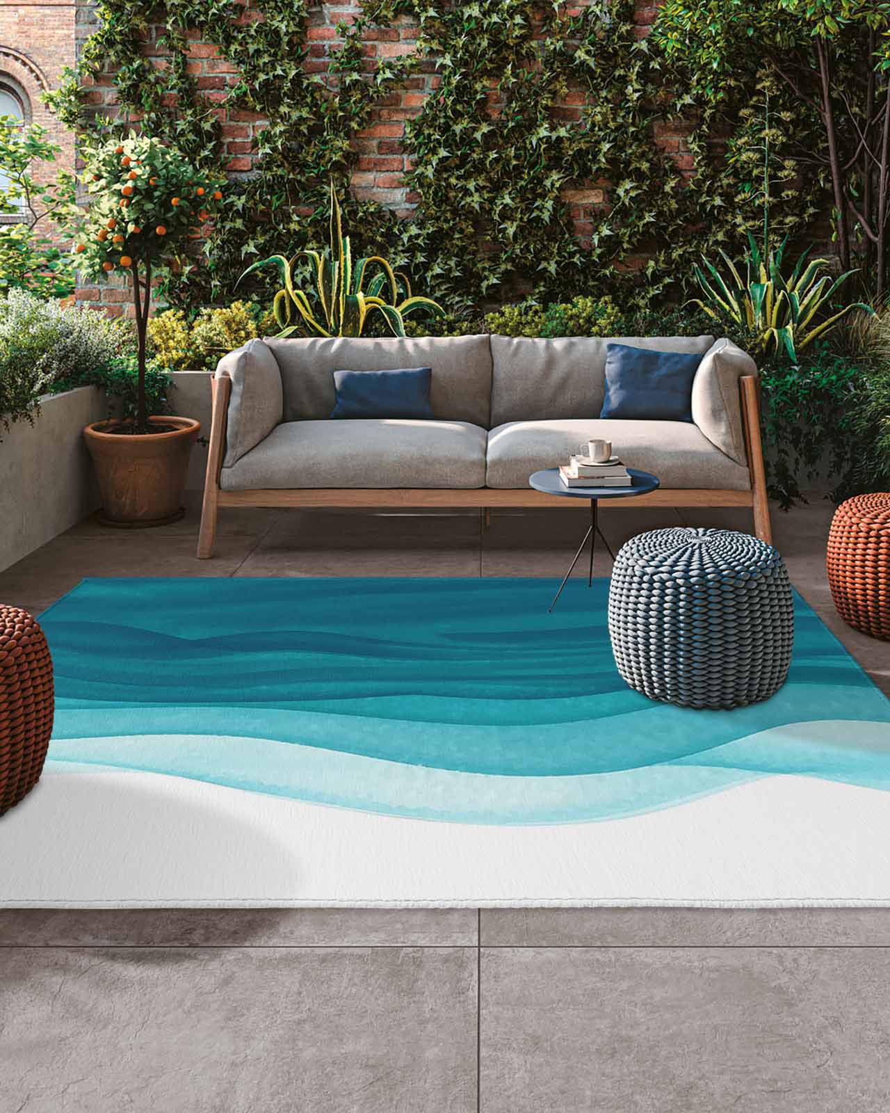 Outdoor Patio Rugs Ombre Turquoise Waves Outdoor Area Rug Abstract ...