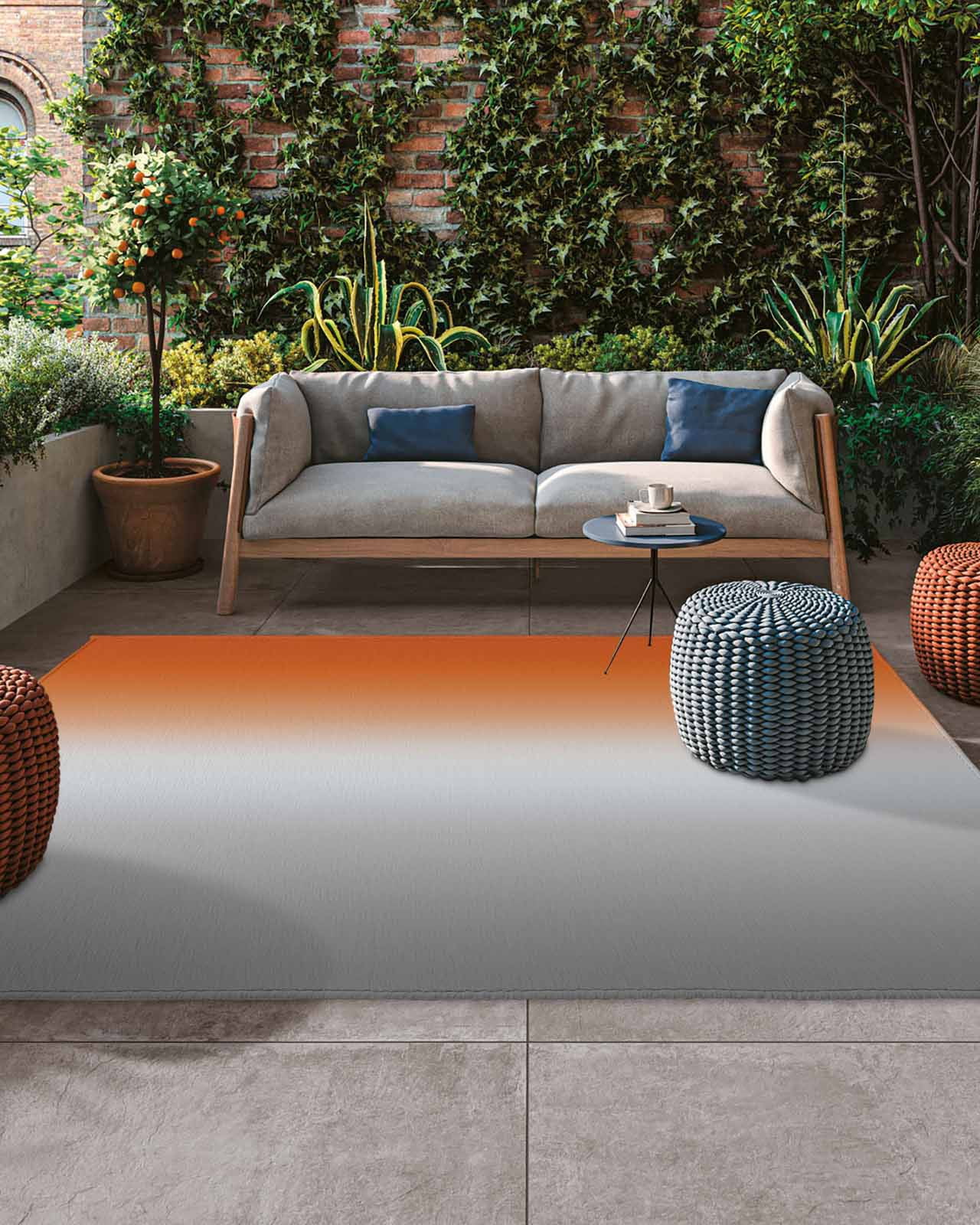 Outdoor Patio Rugs Orange Grey Ombre Outdoor Area Rug Gradient Gradual ...