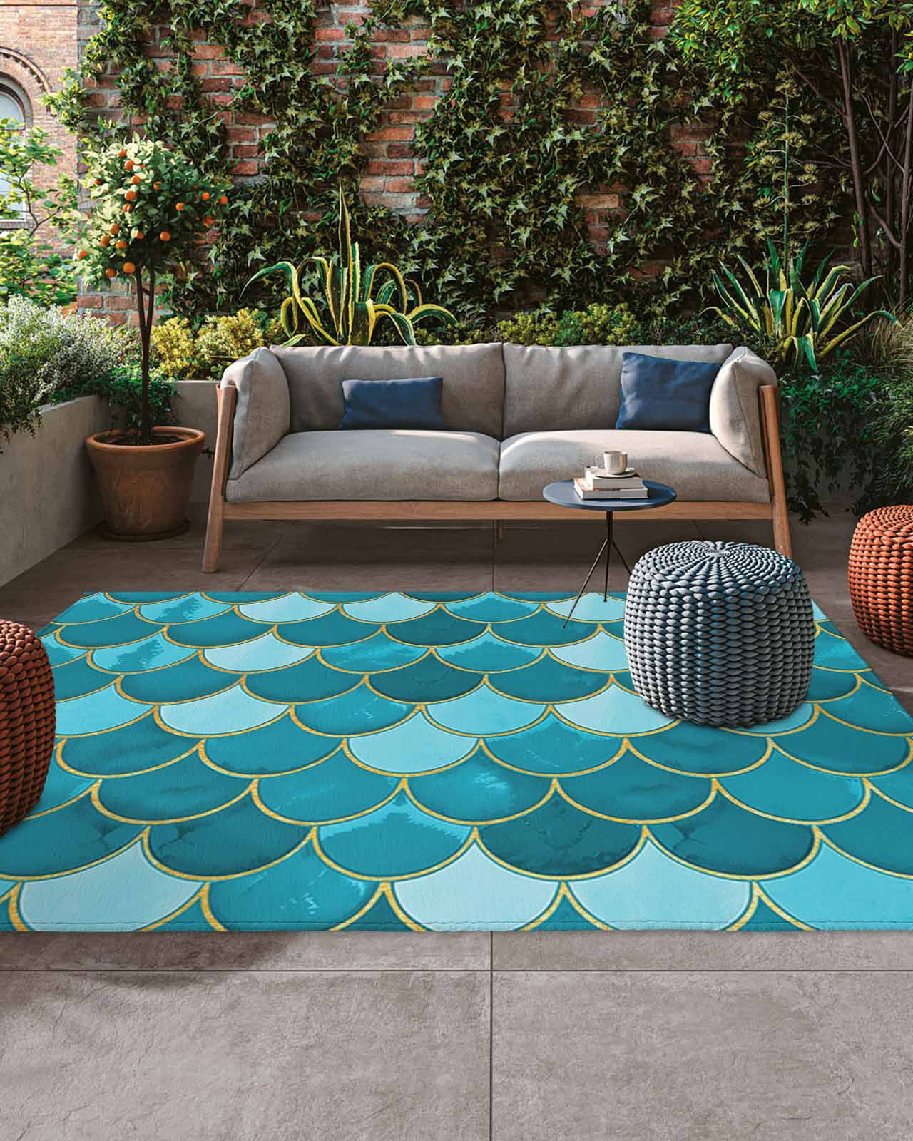 Outdoor Patio Rugs Turquoise Fish Scales Outdoor Area Rug Ombre Fish ...