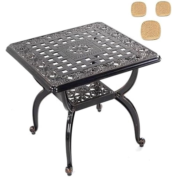 Outdoor Patio,Rust -Resistant Cast Aluminum Side Table,Weather Resistant End Table,Coffee Table, Perfect for Patio, Backyard Or Garden. W 20.8" X H18.5(Aluminum Square, Copper)