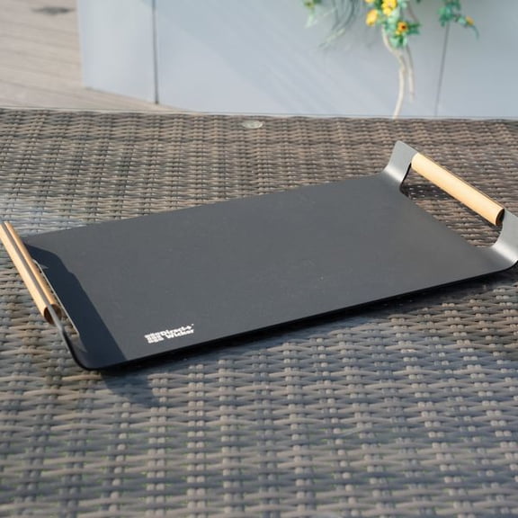 Outdoor Patio Serving Tray with Powder-Coated Aluminum Frame, Natural Teak Handle, Weather-Resistant Rectangular Food & Beverage Tray for Garden, Deck, Balcony, Poolside & Outdoor Dining