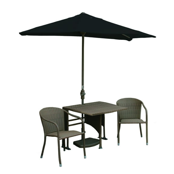 Outdoor Patio Set with Canopy - 9ft Off-Wall Brella - Coffee Color