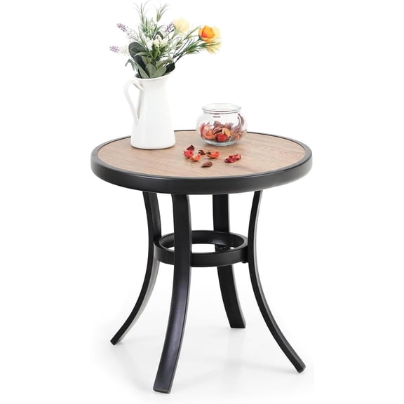 Outdoor Patio Side Table Set of 2, 19" Small Black Metal Square End Table, Outside Coffee Bistro Table for Porch, Deck, Balcony, Indoor