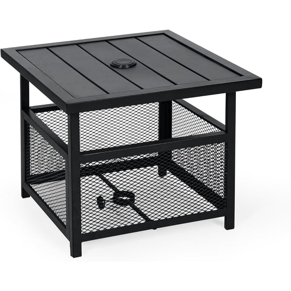 Outdoor Patio Side Table with 1.57" Umbrella Hole, Patio Bistro Square Table, Garden Furniture Deck Pool Table