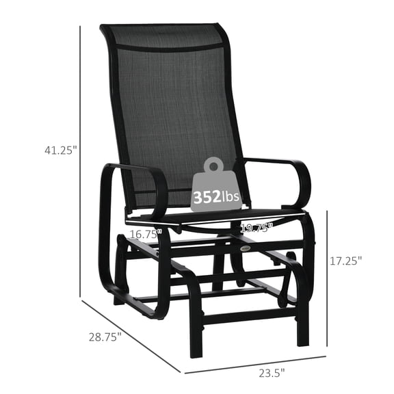 Outdoor Patio Sling Fabric Glider Rocker Chair with Smooth Rocking Arms, Black