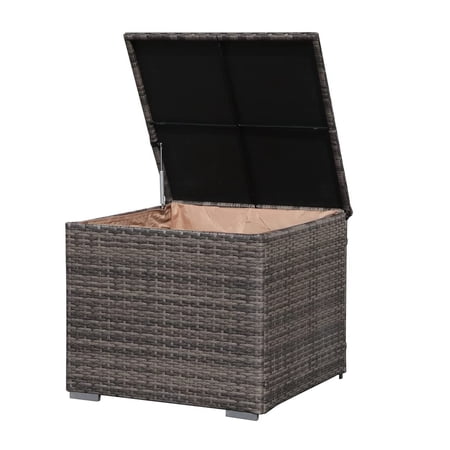 Outdoor Patio Storage Box, 88 Gallon Wicker Storage Bin Deck Box for Cushions, Garden Tools, Pool Toys, Towel, Gray