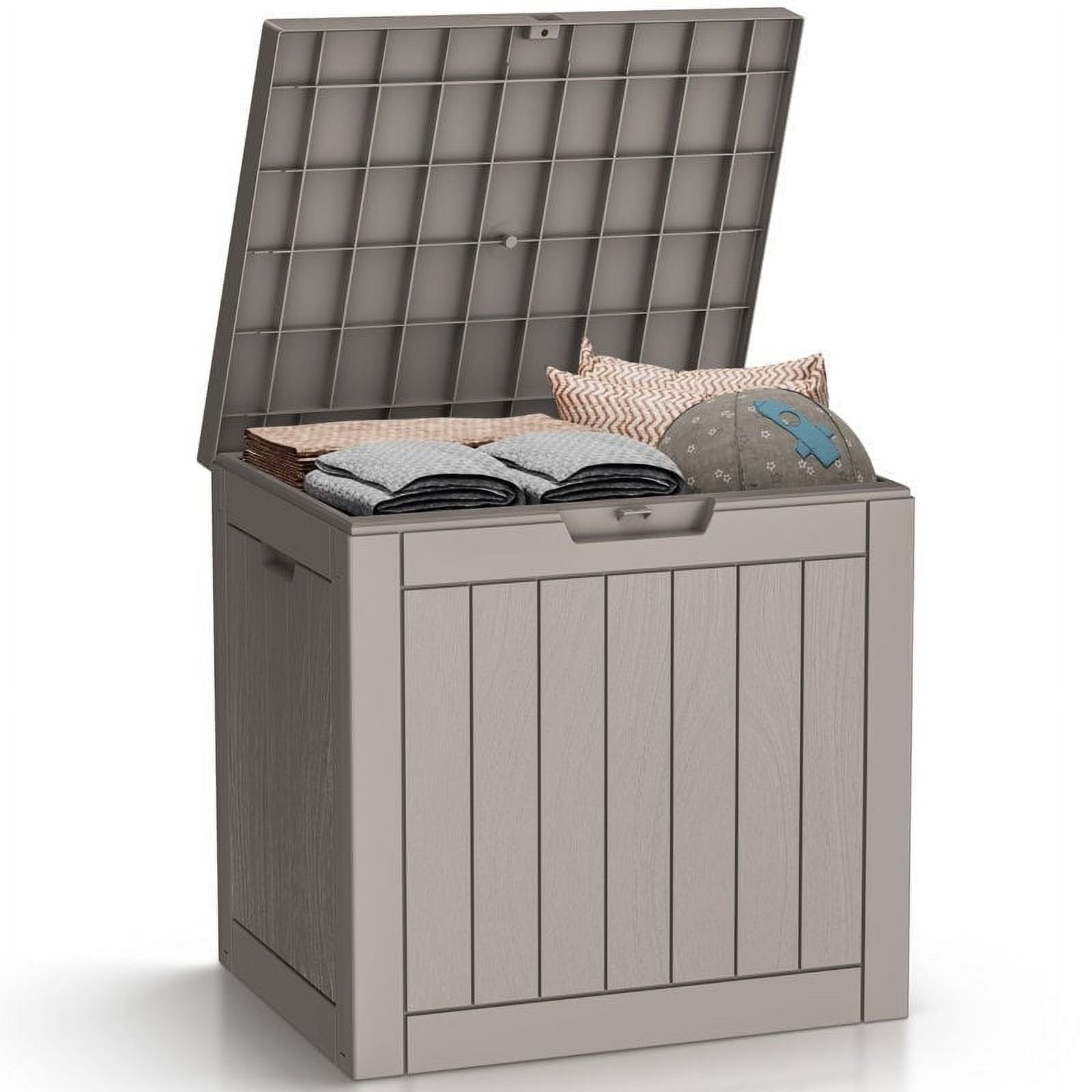 Light Brown Lockable Plastic Wicker Deck Box 32 Gallon