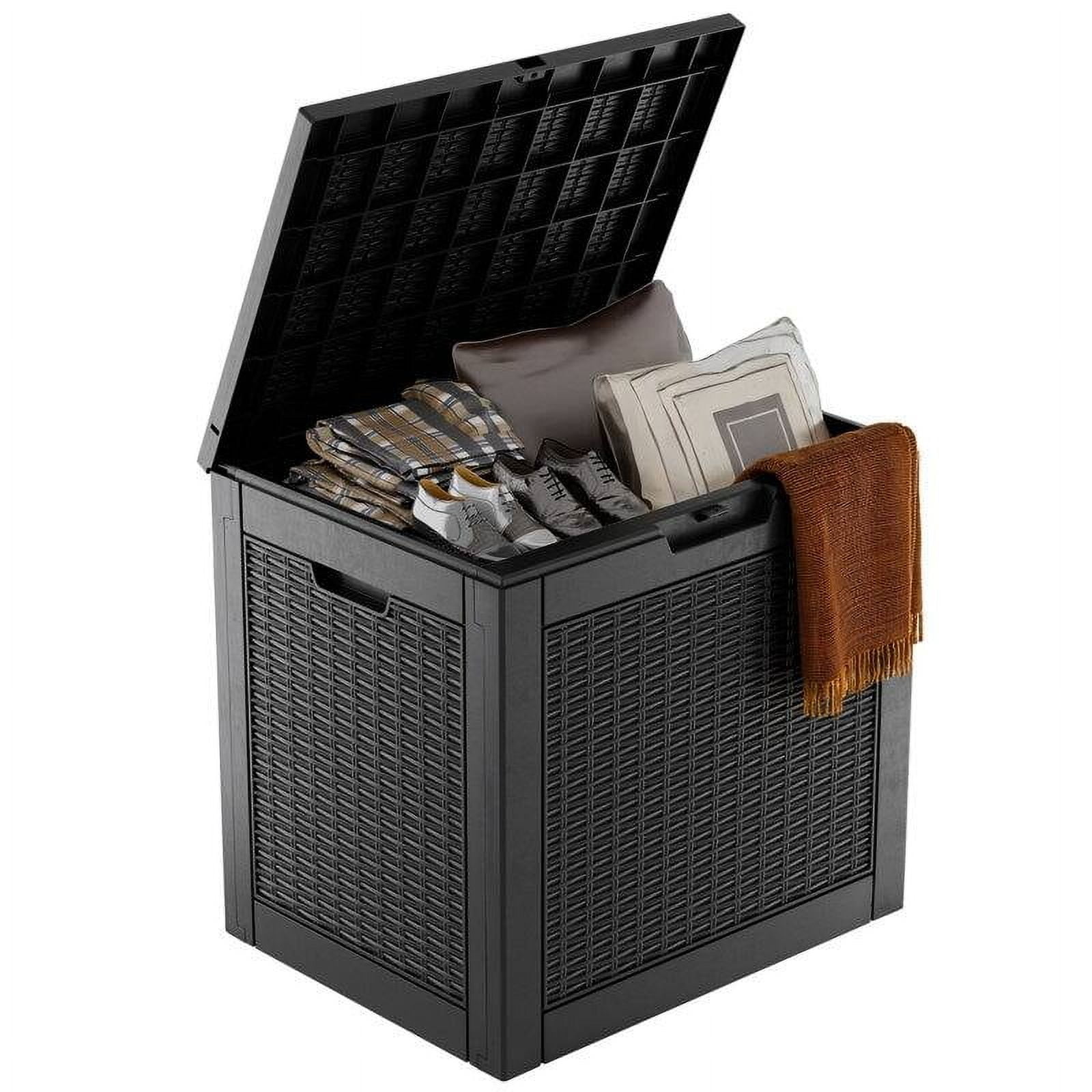 Black Wicker Lockable Plastic Deck Box, 32 Gallon