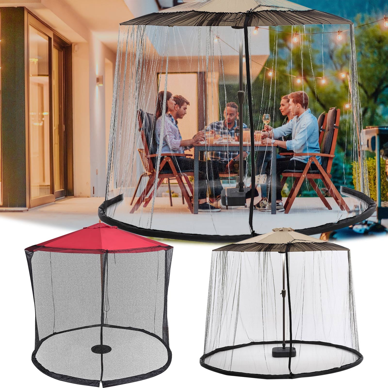 Outdoor Patio Straight Rod Umbrella Parasol with Net Cover Mosquito Sunshade Netting UV Protection for Backyard Garden Poolside Easy Setup Best Value Finds & Budget-Friendly Offers