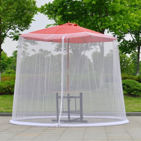 Outdoor Patio Straight Rod Umbrella Parasol with Net Cover Mosquito Sunshade Netting UV Protection for Backyard Garden Poolside Easy Setup