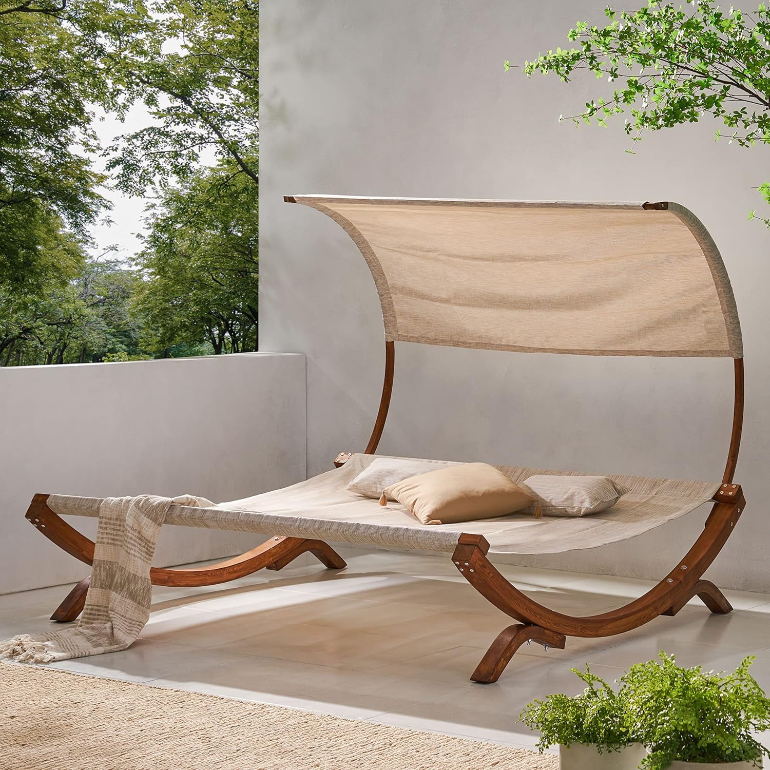 Sarah Brown Larch Wood Hanging Daybed with Cushions