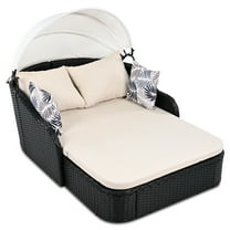 Outdoor Patio Sunbed Double Lounge Chair Daybed with Adjustable Canopy and Cushion