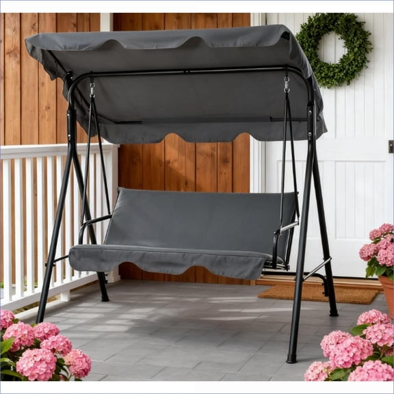 Outdoor Patio Swing Chair, 3-Person Adjustable Canopy with Cushion, for Patio Garden Backyard | Gray | Polyester,Steel