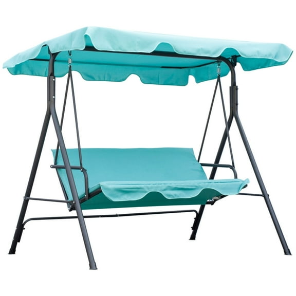 Outdoor Patio Swing Chair 3-Person Convertible Canopy Hanging Swing Glider Lounge Chair, Removable Cushions,blue