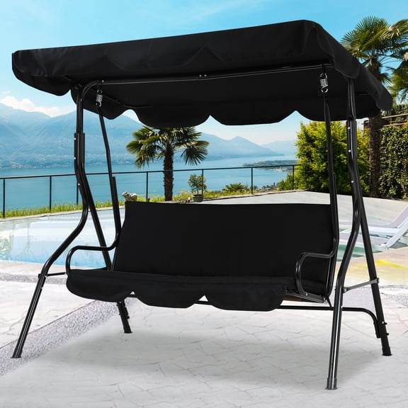 Dkelincs Steel Porch Swing with Adjustable Canopy, Black