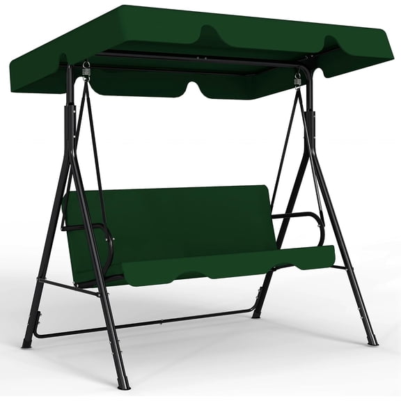 Outdoor Patio Swing Chair with Adjustable Canopy, Outdoor Patio Glider Swing with Heavy Duty Stand for 3 Adult Persons, Ideal for Deck, Lawn, Backyard, or Porch, Green