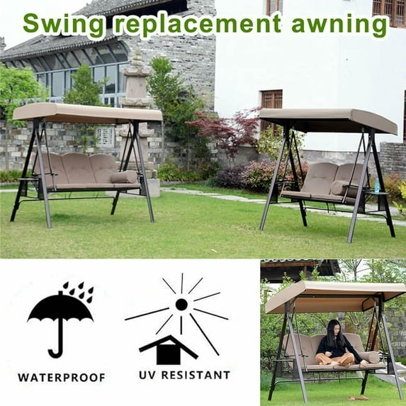 Outdoor Patio Swing Chair Canopy Replacement, 3 Seater Porch Swing Seat Canopy Cover, Waterproof Windproof Anti-UV Heavy Duty Rip Proof Garden Hammock Top Cover, Garden Furniture Covers (Red)