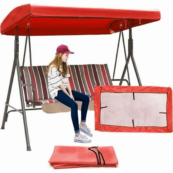 Outdoor Patio Swing Chair Canopy Replacement, 3 Seater Porch Swing Seat Canopy Cover, Waterproof Windproof Anti-UV Heavy Duty Rip Proof Garden Hammock Top Cover, Garden Furniture Covers (Red)