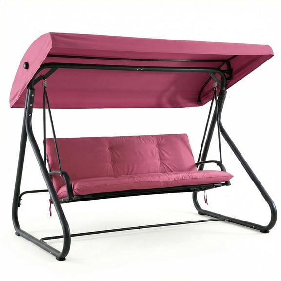 Outdoor Patio Swing with Adjustable Canopy, Steel Frame, Weather-Resistant Cushions.