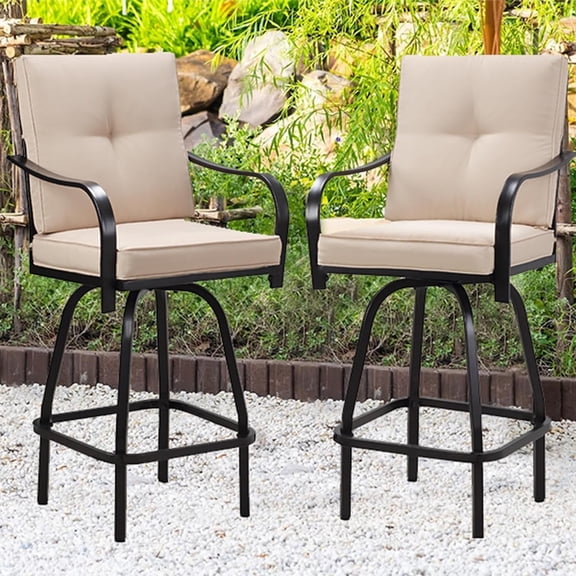 Outdoor Patio Swivel Bar Chairs Set of 2, Patio Swivel Bar Chairs, 360Swivel Patio Bar Stool for Poolside, Backyard, Garden, Balcony, Beige