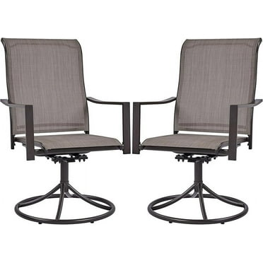Outdoor Patio Swivel Chairs, Set of 2 Rocker Dining Chairs with Texteline Fabric and Metal Frame for Lawn Deck Backyard, Brown