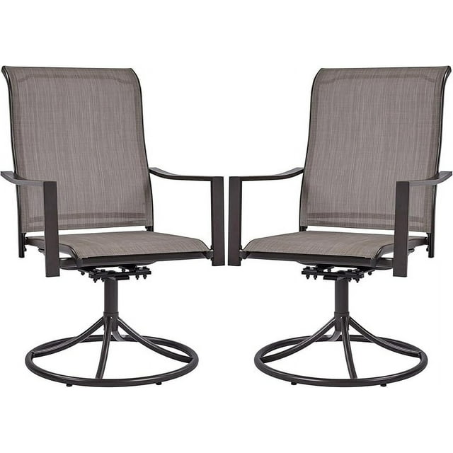 Outdoor Patio Swivel Chairs, Set of 2 Rocker Dining Chairs with Texteline Fabric and Metal Frame for Lawn Deck Backyard, Brown