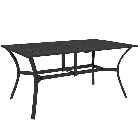 Outdoor Patio Table for 6 | With Umbrella Hole, Good for Outdoor Entertaining | Steel Frame, Slatted Structure | Easy to Wipe and Dry