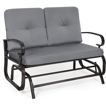 AECOJOY Outdoor Swing Glider Bench – 2-Person Loveseat Patio Rocking Chair, Black Steel, Weather Resistant, 440 Lb Capacity