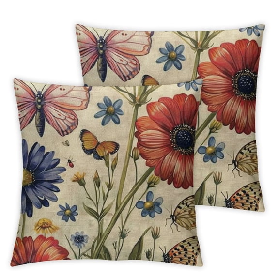 Outdoor Patio Throw Pillow Covers Spring Summer Garden Flowers Farmhouse Décor Outside Furniture Bench Chair Decorative Cushion Cases for Swing Deep Seat Bed Couch Sofa