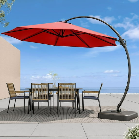 ToyKAKA Curved Arm Outdoor Sunshade Umbrella Red for Deck and Patio Use