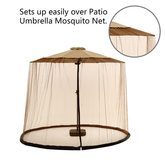 Outdoor Patio Umbrella Mosquito Net Cover Weighted Water Pipe Insect Screen for Round Table Sunshade Polyester 7.5ft Tall