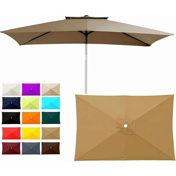 Outdoor Patio Umbrella Replacement Canopy, 6-rib, 6.5 x 10 ft Rectangular Patio Umbrella Replacement Canopy for Market Table Parasol Top Cover (Canopy Only), Khaki