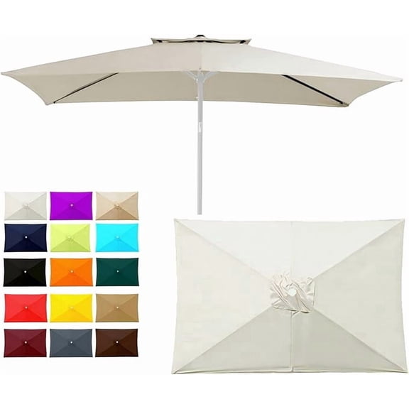 Outdoor Patio Umbrella Replacement Canopy, 6-Rib, 6.5 x 10 ft Rectangular Patio Umbrella Replacement Canopy for Market Table Parasol Top Cover (Canopy Only), Beige